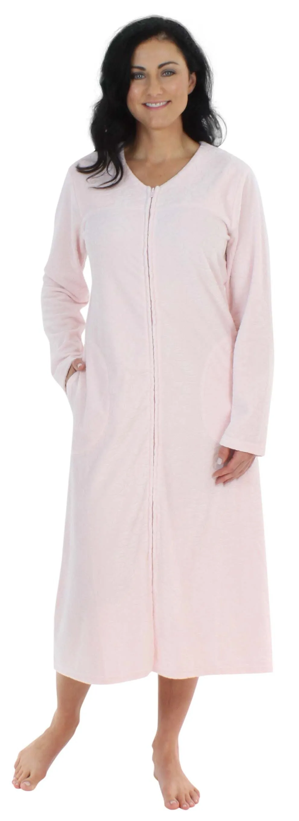 Sleepyheads Women's Long Sleeve Zip Front Long Robe Housecoat
