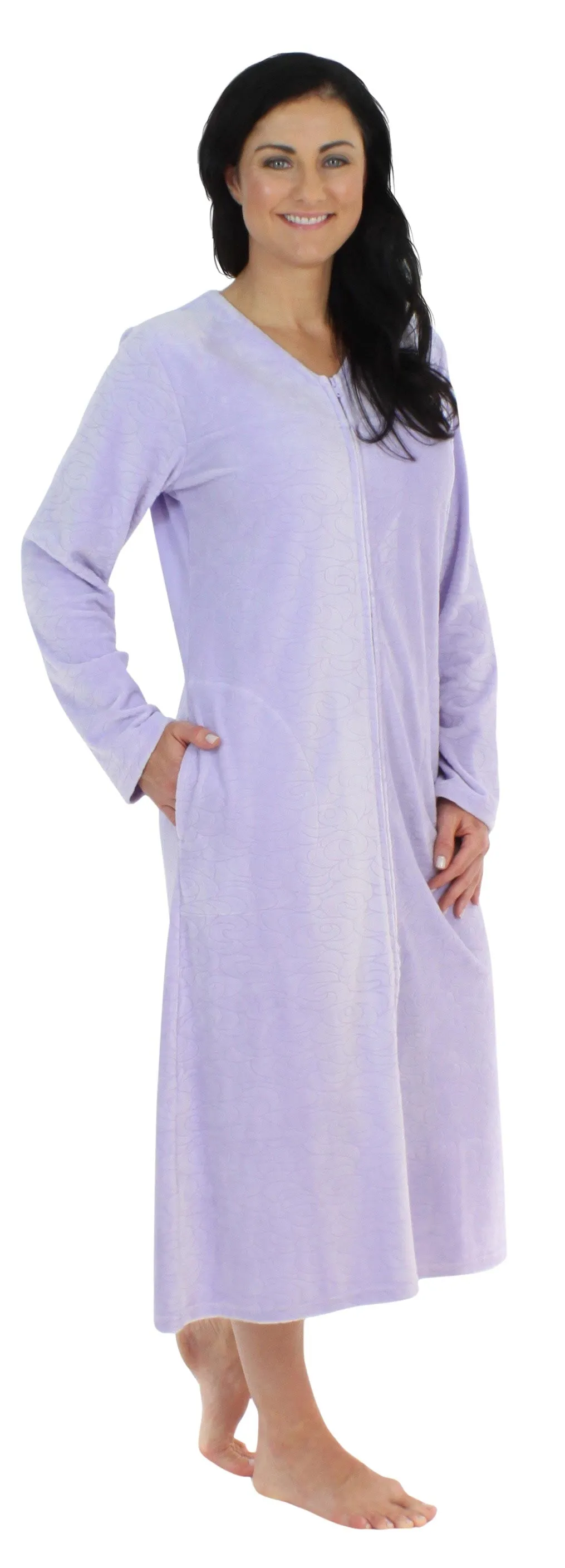 Sleepyheads Women's Long Sleeve Zip Front Long Robe Housecoat