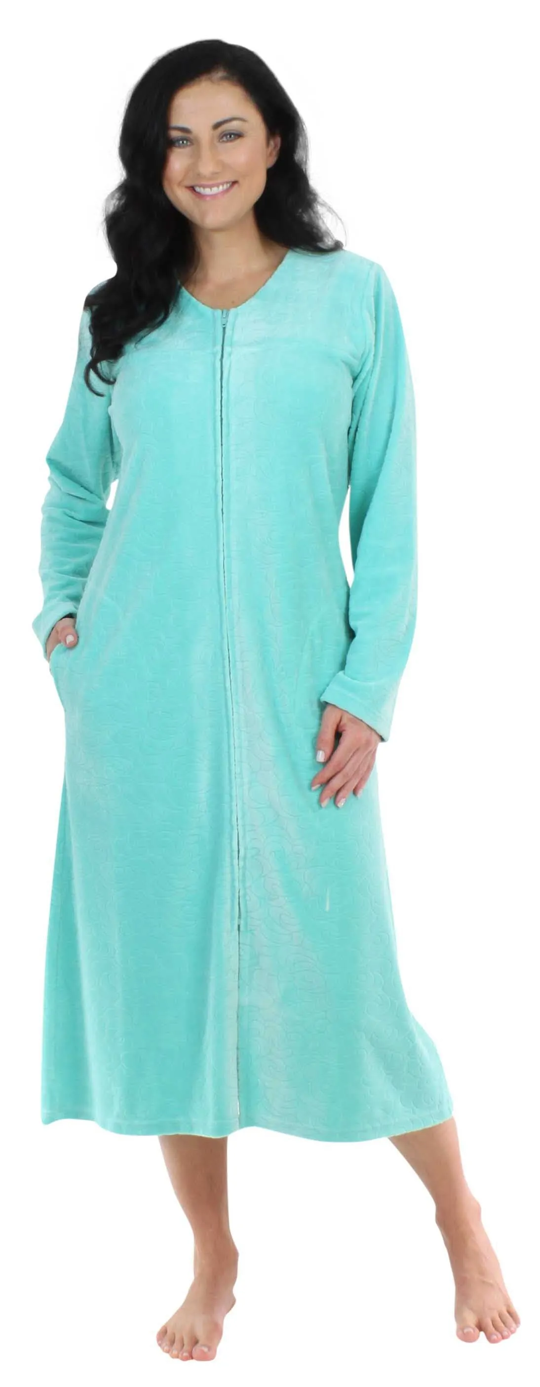 Sleepyheads Women's Long Sleeve Zip Front Long Robe Housecoat