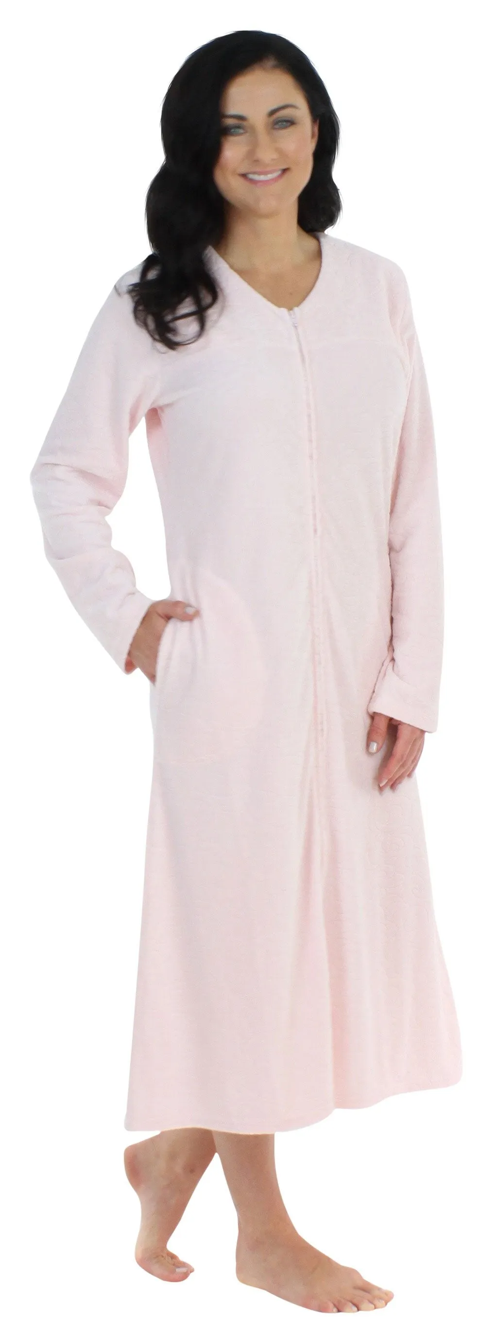 Sleepyheads Women's Long Sleeve Zip Front Long Robe Housecoat