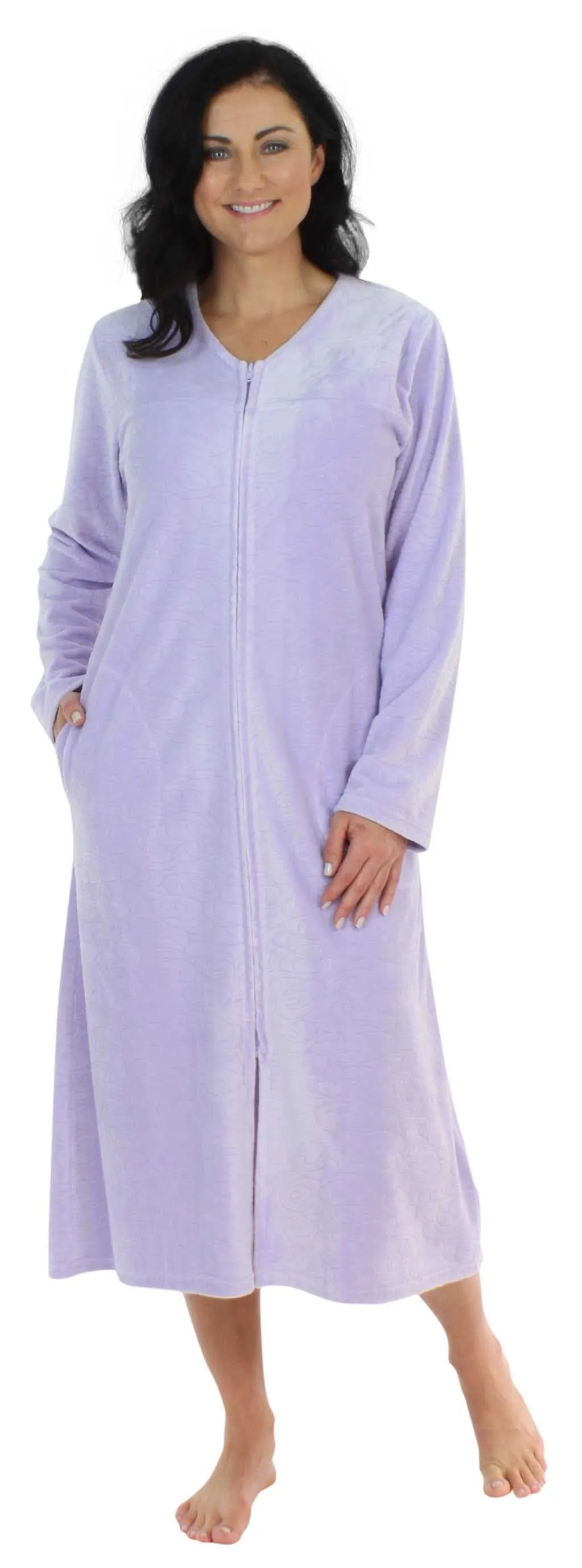 Sleepyheads Women's Long Sleeve Zip Front Long Robe Housecoat