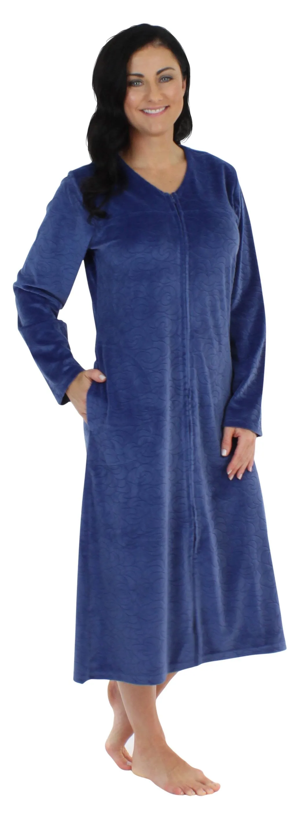 Sleepyheads Women's Long Sleeve Zip Front Long Robe Housecoat