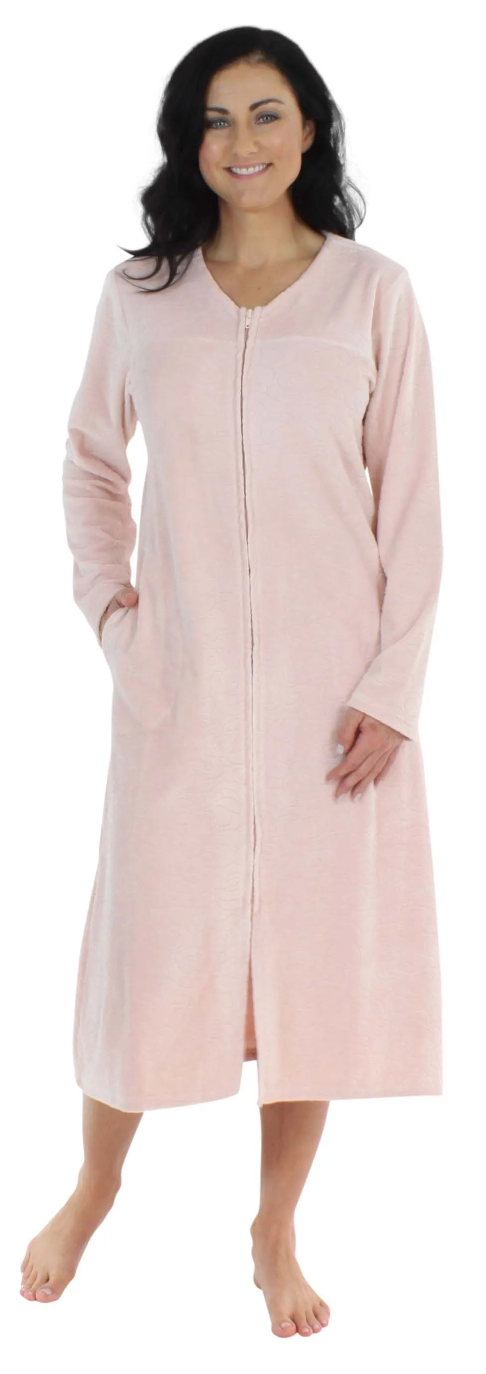 Sleepyheads Women's Long Sleeve Zip Front Long Robe Housecoat