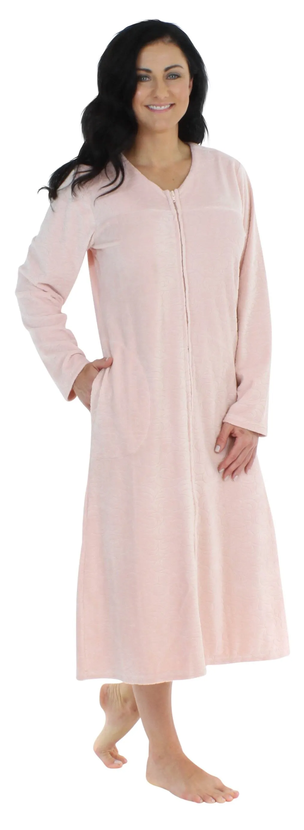 Sleepyheads Women's Long Sleeve Zip Front Long Robe Housecoat