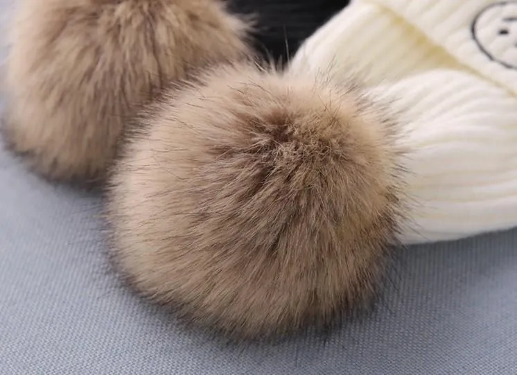 Smiley Pom Pom Baby Winter Cap - Red