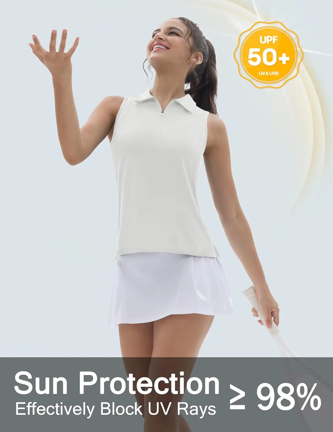 TACVASEN Womens Golf Shirts Sleeveless Racerback Polo Shirt UPF 50  Zip Up Moisture Wicking Workout Tennis Athletic Tank Tops