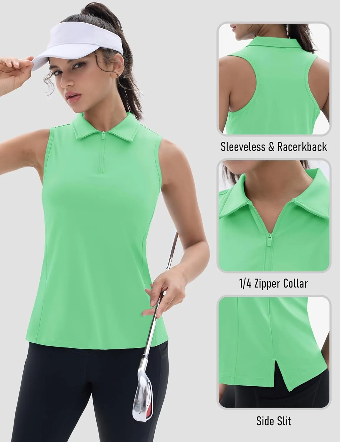 TACVASEN Womens Golf Shirts Sleeveless Racerback Polo Shirt UPF 50  Zip Up Moisture Wicking Workout Tennis Athletic Tank Tops
