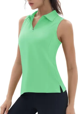 TACVASEN Womens Golf Shirts Sleeveless Racerback Polo Shirt UPF 50  Zip Up Moisture Wicking Workout Tennis Athletic Tank Tops