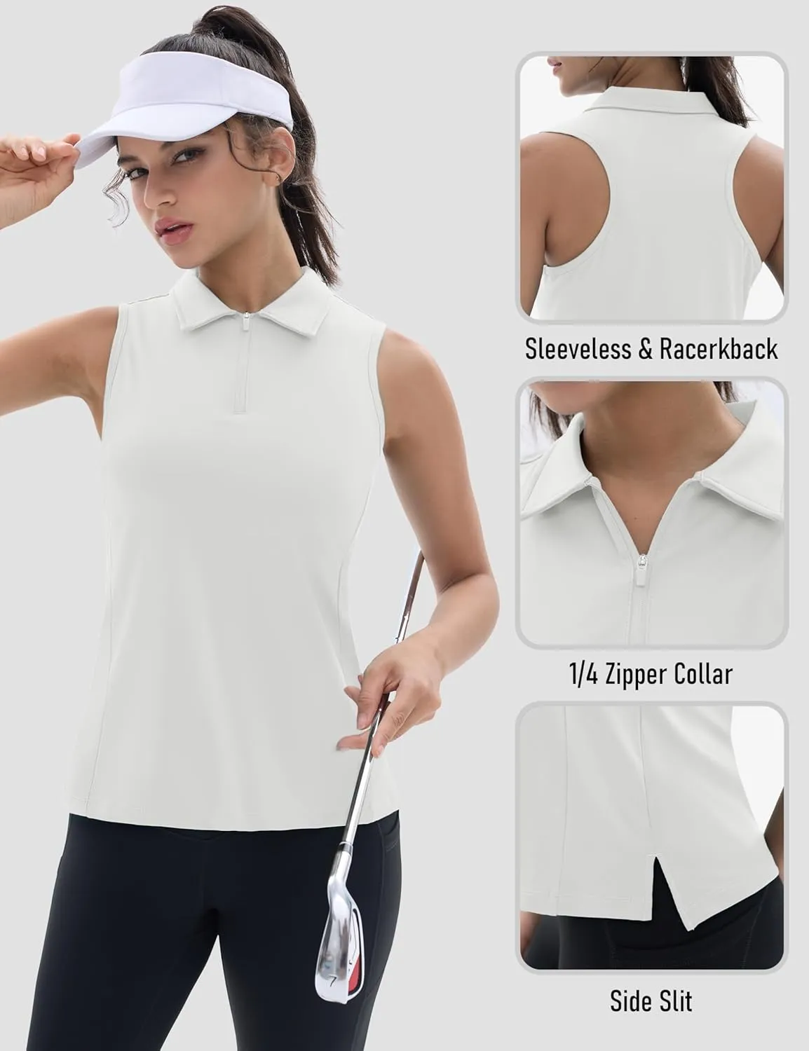 TACVASEN Womens Golf Shirts Sleeveless Racerback Polo Shirt UPF 50  Zip Up Moisture Wicking Workout Tennis Athletic Tank Tops