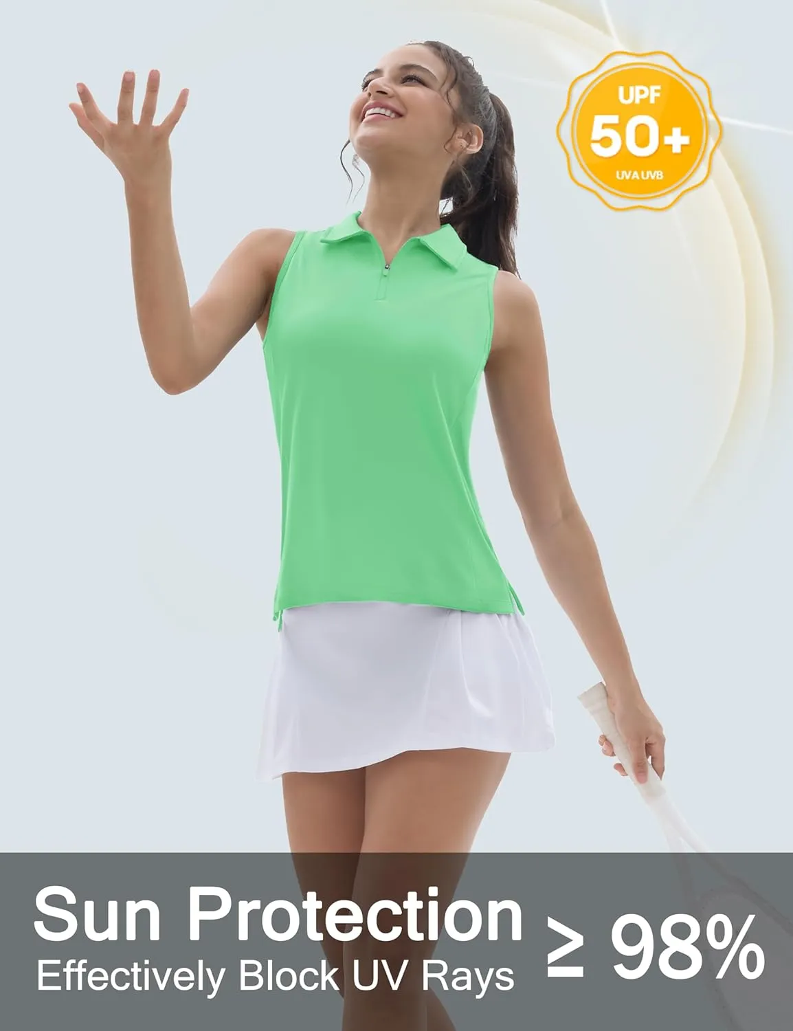 TACVASEN Womens Golf Shirts Sleeveless Racerback Polo Shirt UPF 50  Zip Up Moisture Wicking Workout Tennis Athletic Tank Tops