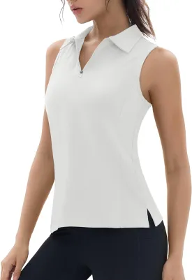 TACVASEN Womens Golf Shirts Sleeveless Racerback Polo Shirt UPF 50  Zip Up Moisture Wicking Workout Tennis Athletic Tank Tops