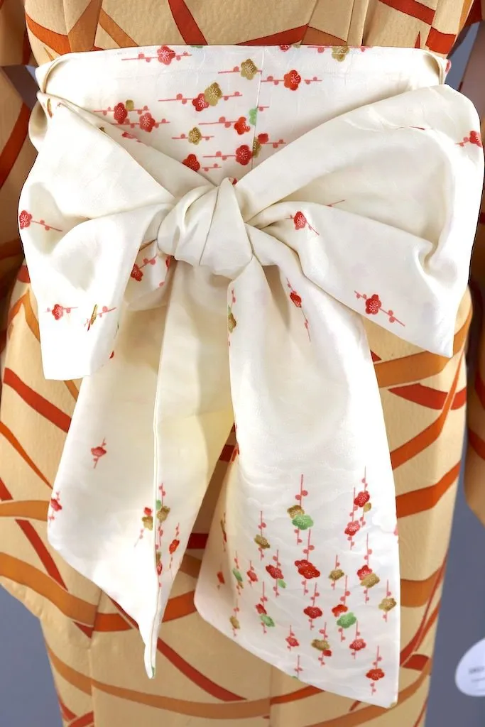 Vintage Ivory & Orange Silk Kimono Robe