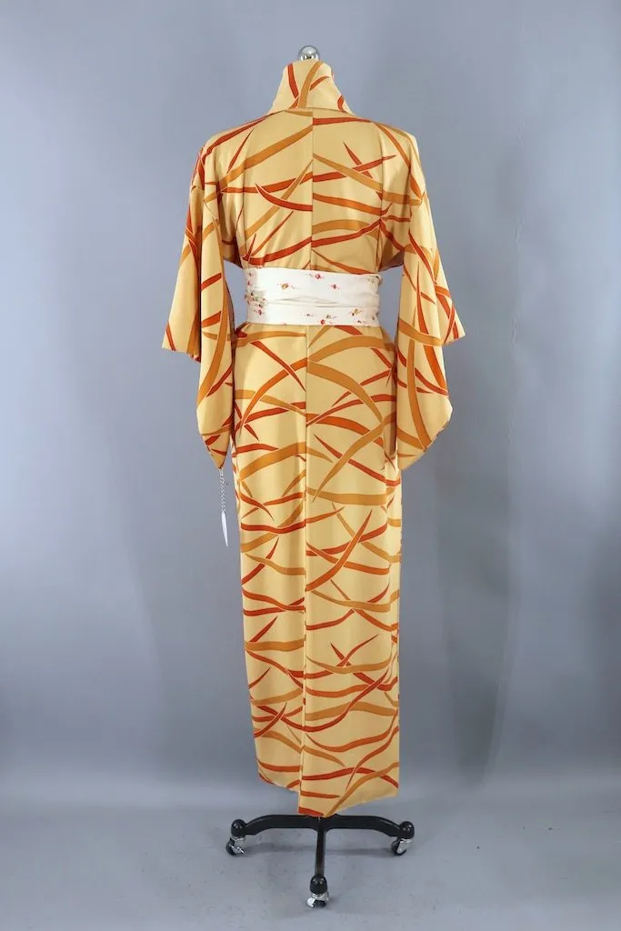 Vintage Ivory & Orange Silk Kimono Robe