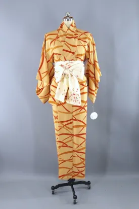Vintage Ivory & Orange Silk Kimono Robe