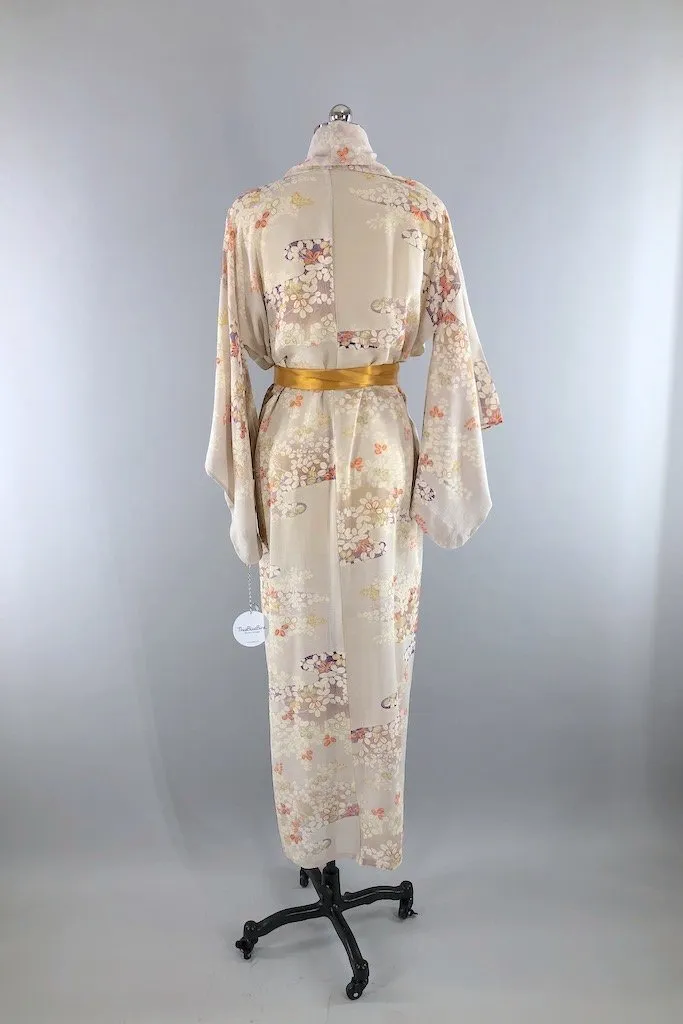 Vintage Light Floral Summer Silk Kimono