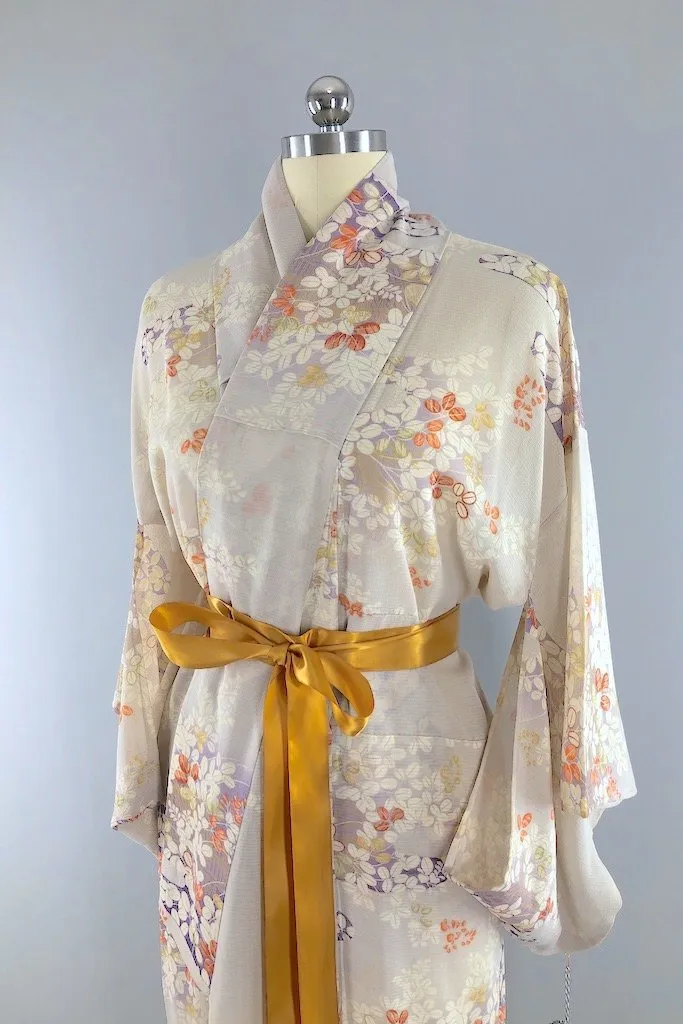 Vintage Light Floral Summer Silk Kimono
