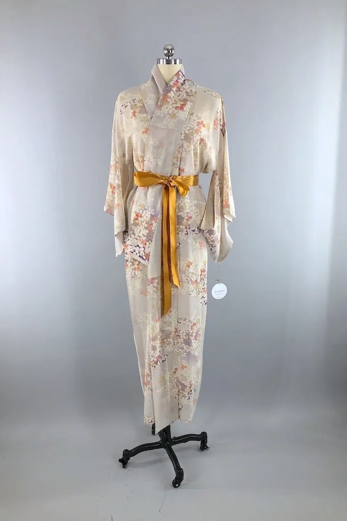 Vintage Light Floral Summer Silk Kimono