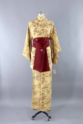 Vintage Village Print Silk Kimono Robe
