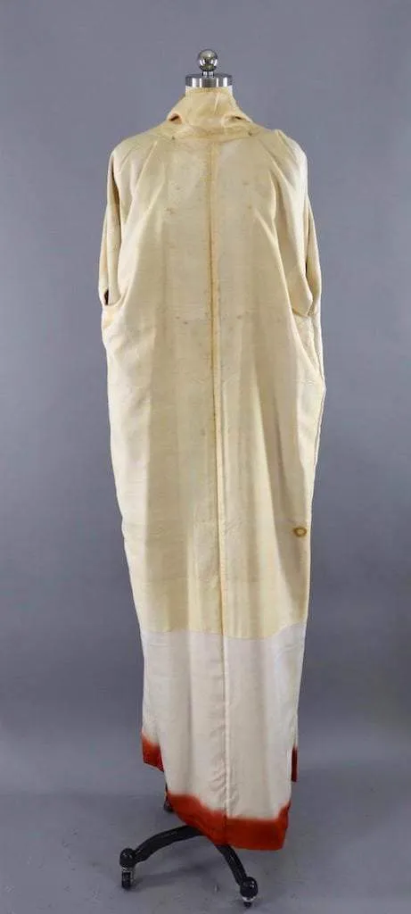 Vintage Village Print Silk Kimono Robe