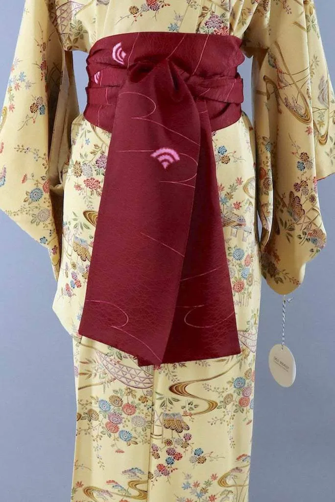 Vintage Village Print Silk Kimono Robe