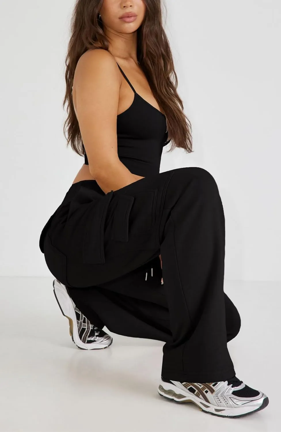 Waitfairy Wide Leg Sweatpants Women Cargo Pants for Girls High Waisted Baggy Sweatpants for Women Casual Pants with Pockets