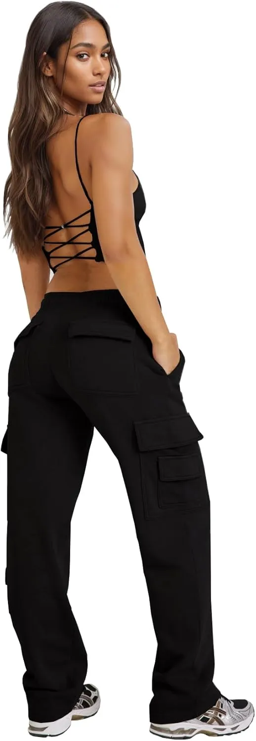 Waitfairy Wide Leg Sweatpants Women Cargo Pants for Girls High Waisted Baggy Sweatpants for Women Casual Pants with Pockets