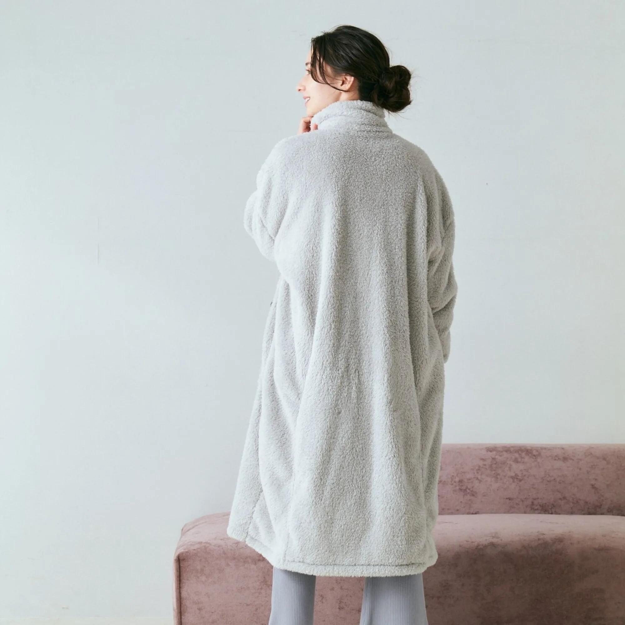 WARM FLEECE BLANKET ROBE GRAY