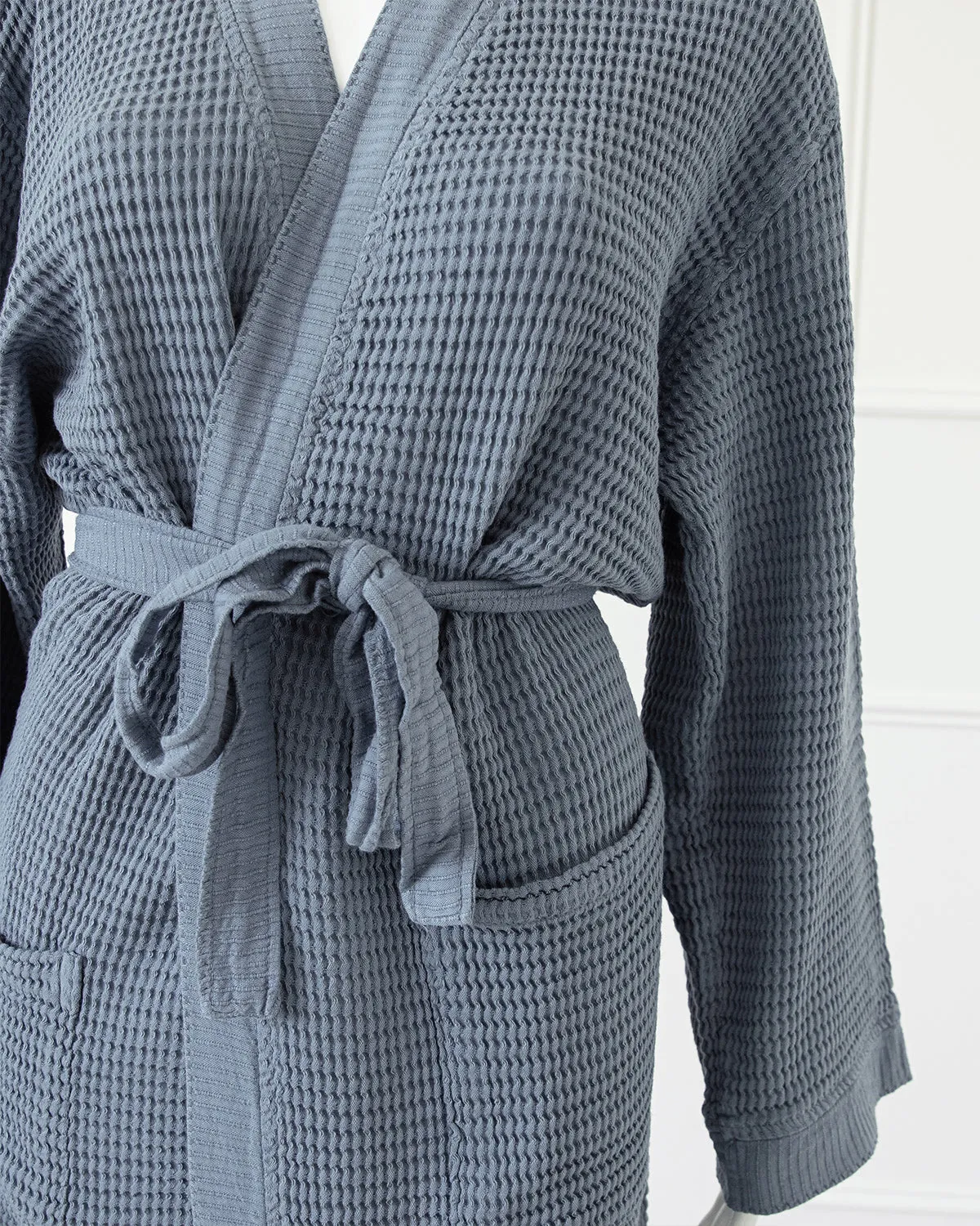 Washed Cotton/Bamboo Waffle Robe Sea Blue