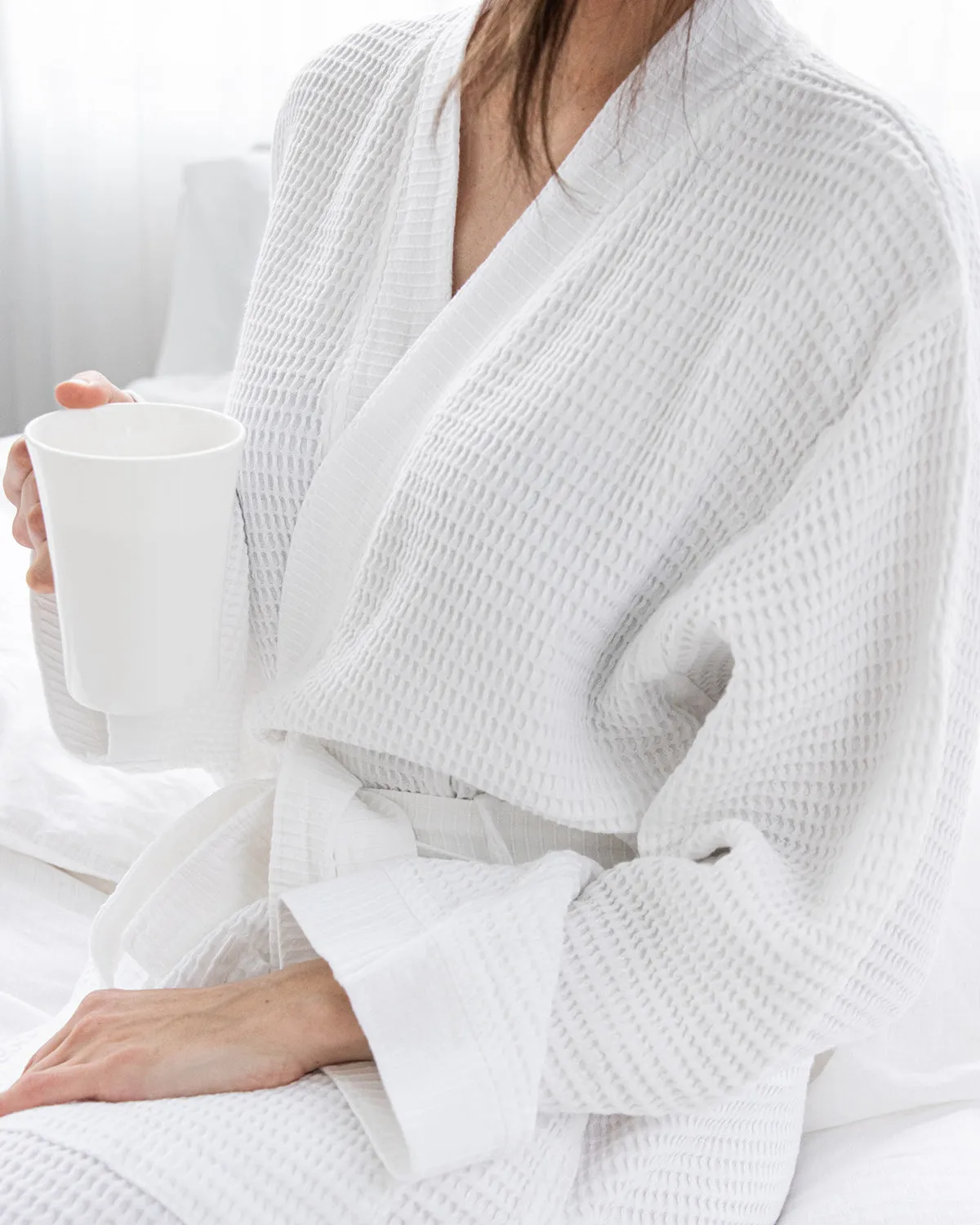 Washed Cotton/Bamboo Waffle Robe White