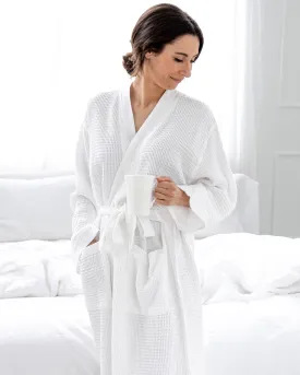 Washed Cotton/Bamboo Waffle Robe White