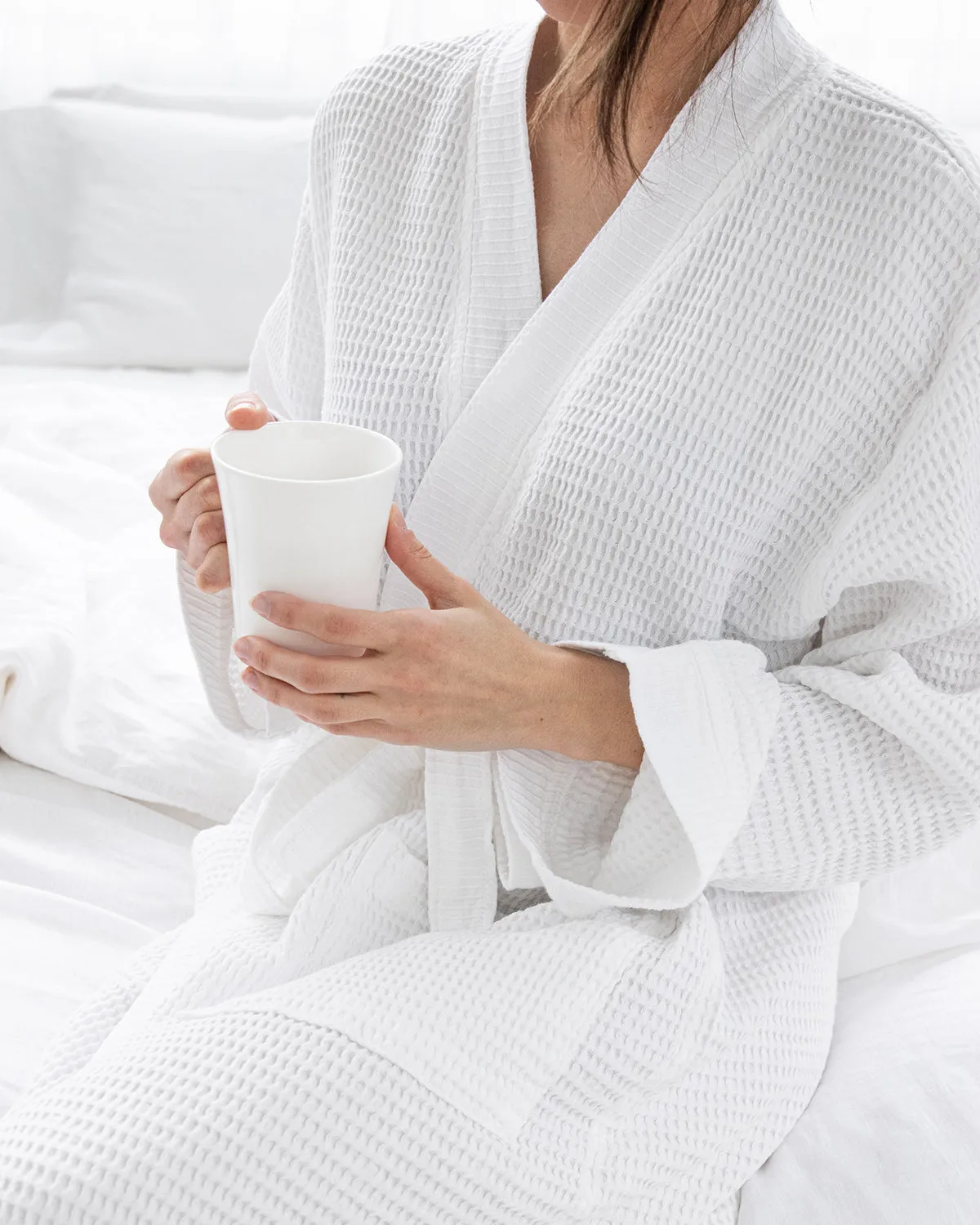 Washed Cotton/Bamboo Waffle Robe White