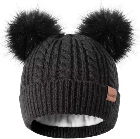 Winter Hat for Kids Toddler Children, Girls Beanie with Double Pom Pom Warm Fleece Lined, Girls Accessories Knit Beanies Cap