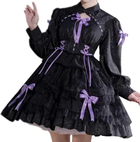 Women Teens Japanese Kawaii Cute Lolita Dress Long Sleeve Sweet High Waist Princess Party Dresses