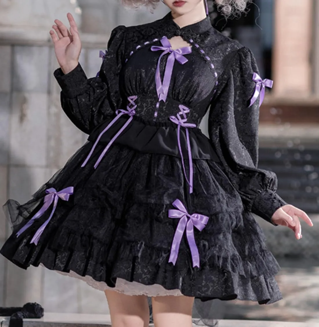 Women Teens Japanese Kawaii Cute Lolita Dress Long Sleeve Sweet High Waist Princess Party Dresses