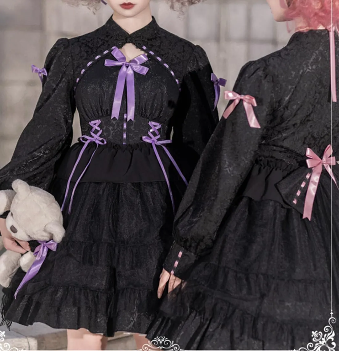 Women Teens Japanese Kawaii Cute Lolita Dress Long Sleeve Sweet High Waist Princess Party Dresses