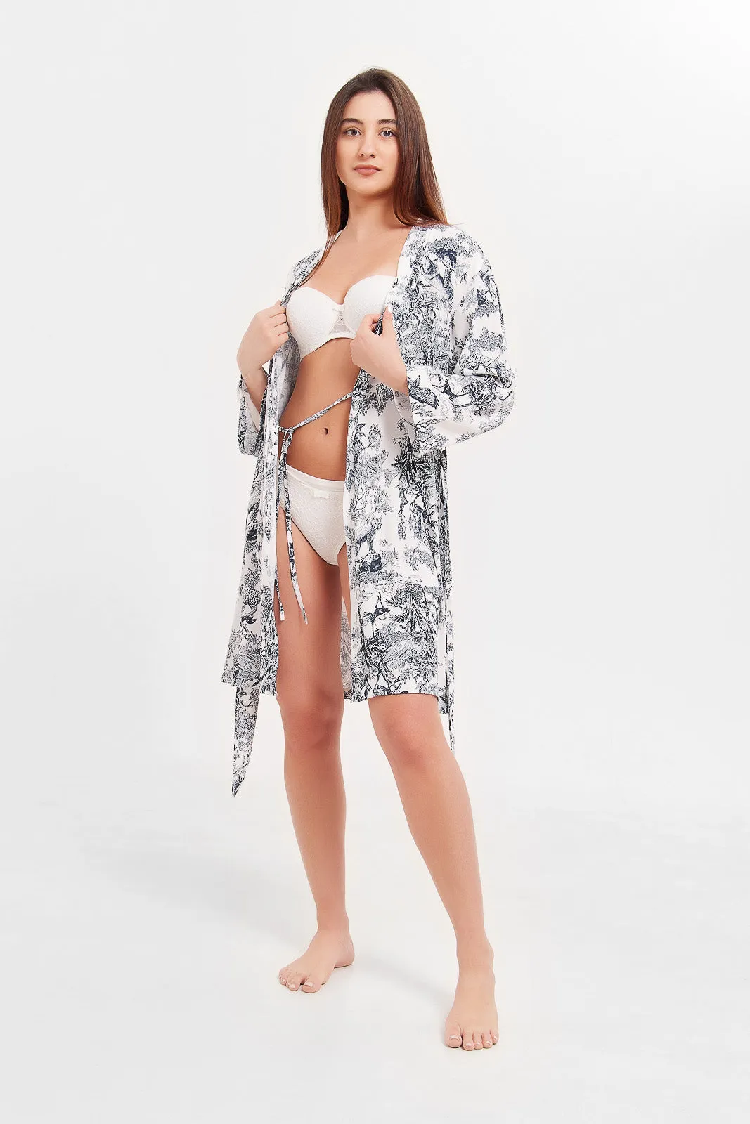Women White Printed Robe