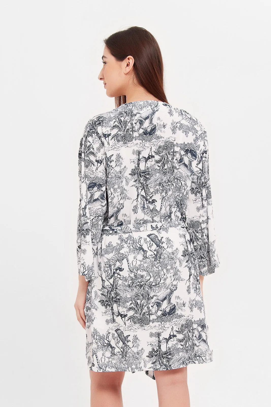 Women White Printed Robe