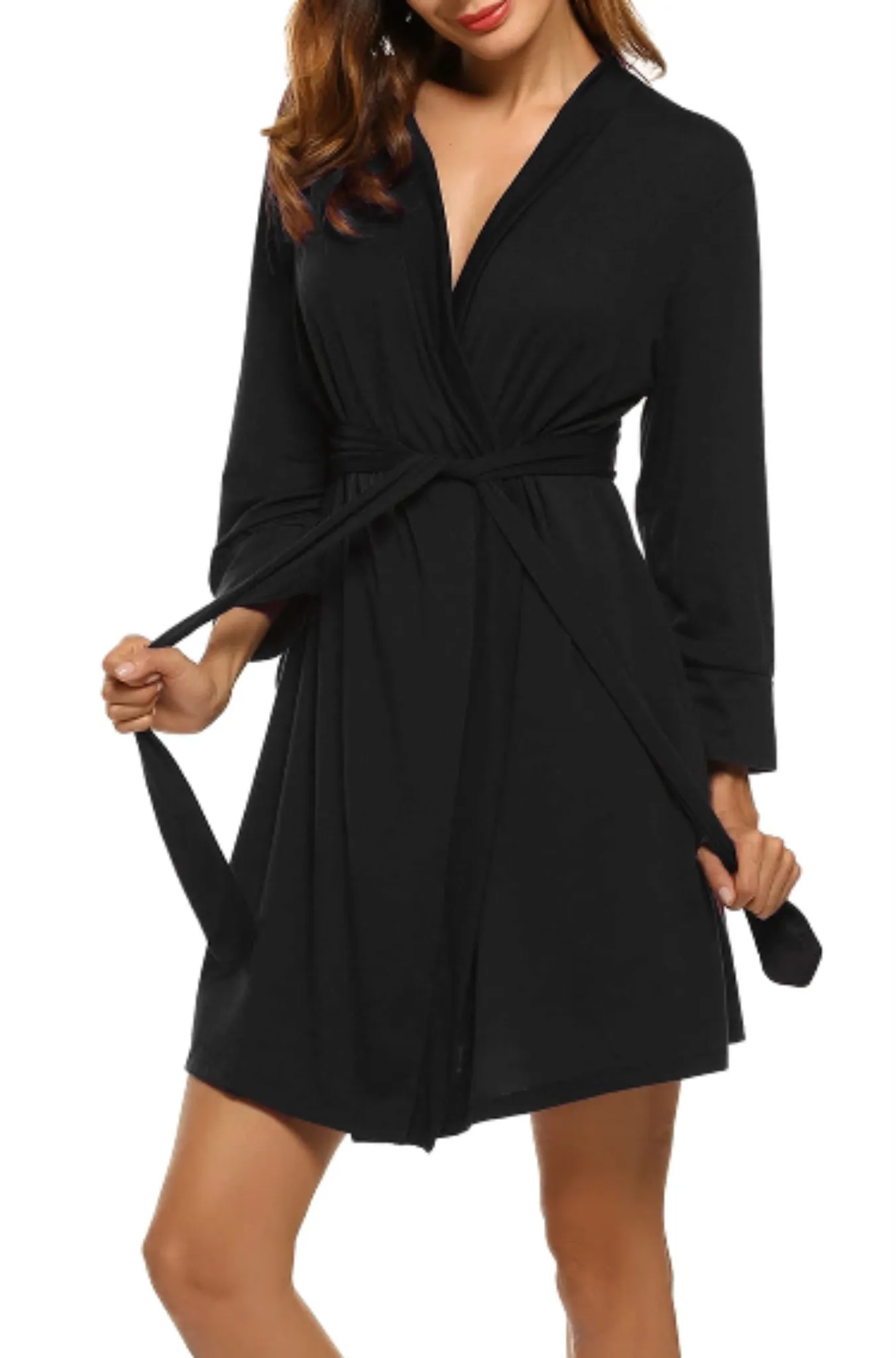 Women's black Comfortable Short Robe-Women's nightwear