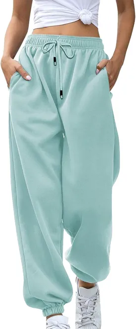 Womens Casual Joggers Cotton Sweatpants,Women Solid Color Trendy Athletic Pants,High Waisted Cute Sport Clothes