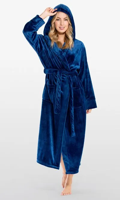 Womens Fleece Bathrobe for Women, Comfy Women's Robe Long - Hooded