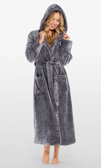 Womens Fleece Bathrobe for Women, Comfy Women's Robe Long - Hooded