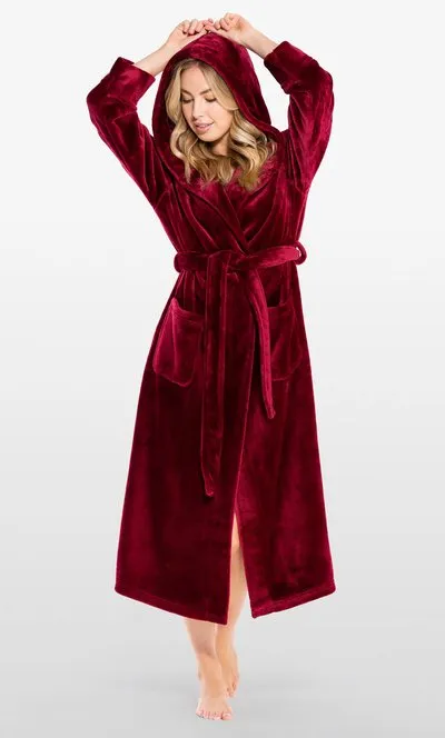 Womens Fleece Bathrobe for Women, Comfy Women's Robe Long - Hooded