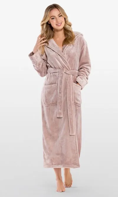 Womens Fleece Bathrobe for Women, Comfy Women's Robe Long - Hooded