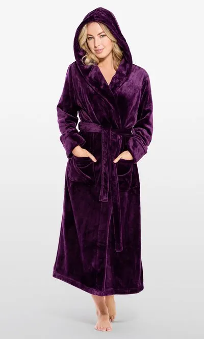 Womens Fleece Bathrobe for Women, Comfy Women's Robe Long - Hooded