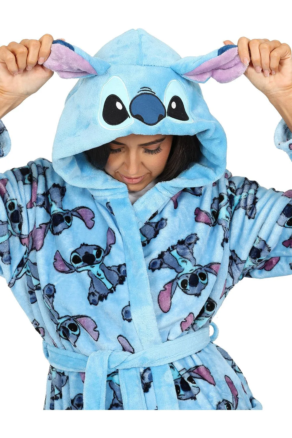 Womens Lilo and Stitch Blue Fleece Dressing Gown