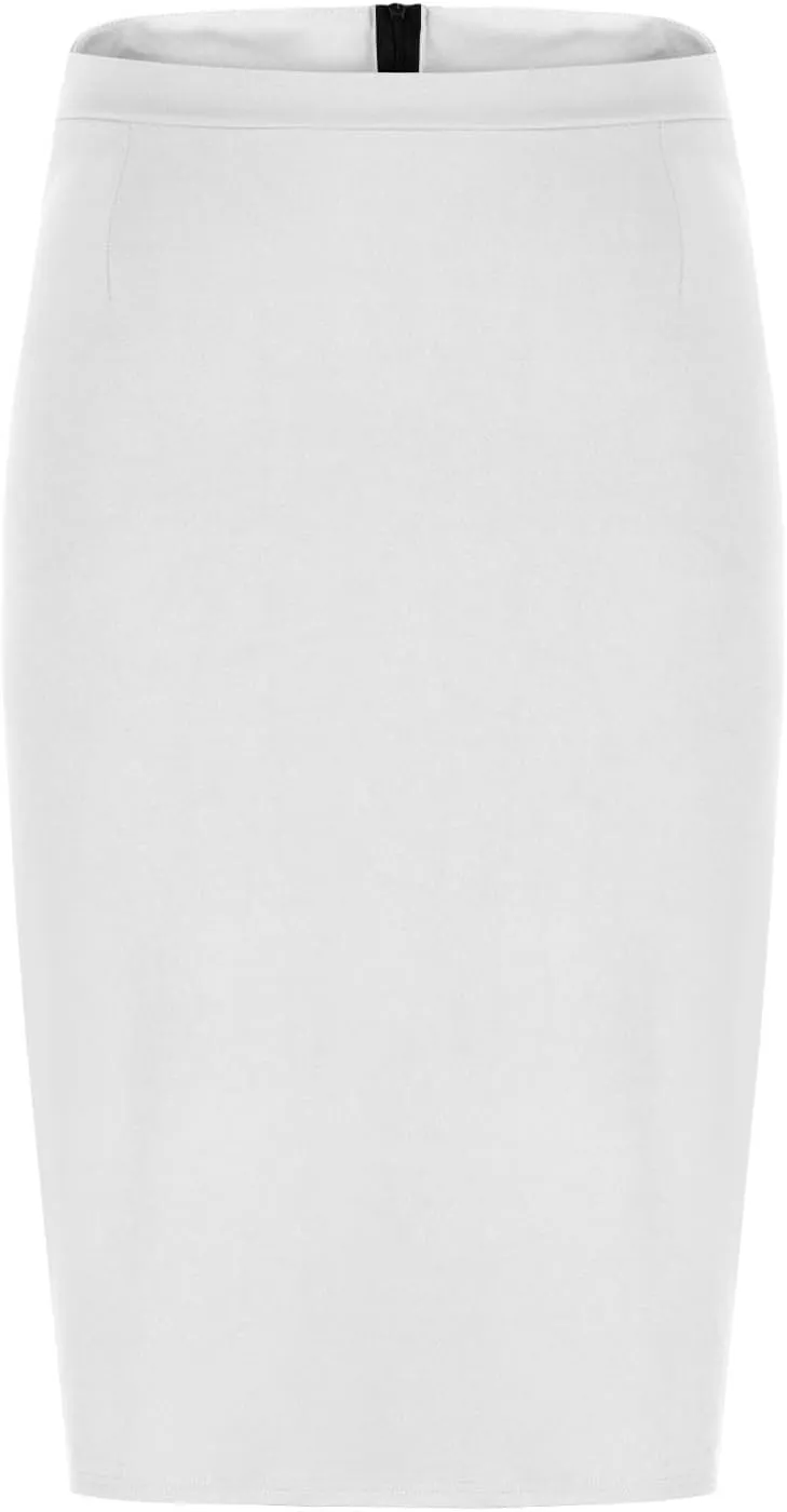 Womens Office Work Pencil Skirt Stretch High Waist Below Knee Slit Back Bodycon Ladies Midi Skirt for Business Casual