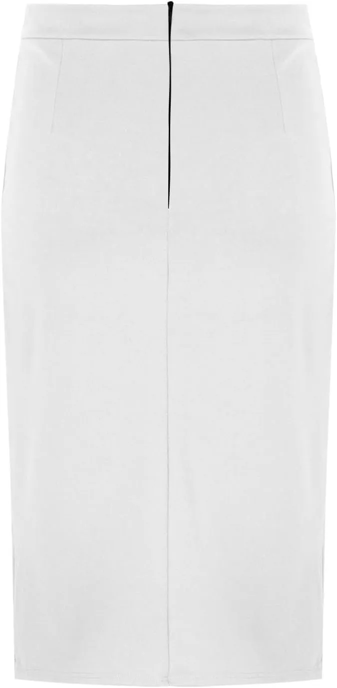 Womens Office Work Pencil Skirt Stretch High Waist Below Knee Slit Back Bodycon Ladies Midi Skirt for Business Casual