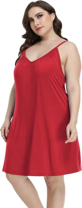 Women's Plus Size Nightgown Sleeveless Sleepwear V Neck Adjustable Spaghetti Strap Sleep Dress Slip Night Dress
