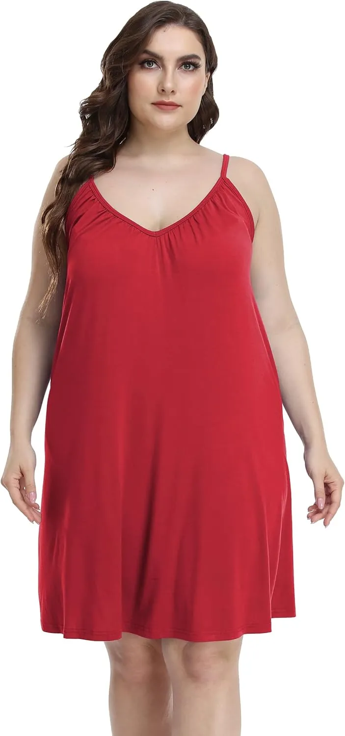Women's Plus Size Nightgown Sleeveless Sleepwear V Neck Adjustable Spaghetti Strap Sleep Dress Slip Night Dress